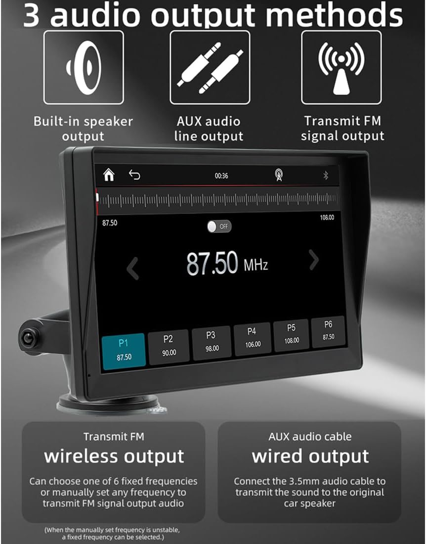 Portable Wireless Apple CarPlay and Android Auto Car Radio Stereo with Sunshade, 9 inch Touchscreen Monitor Bluetooth Car Stereo with DVR, Mirror Link/FM/AUX Transmitter for 12V-24V Vehicle