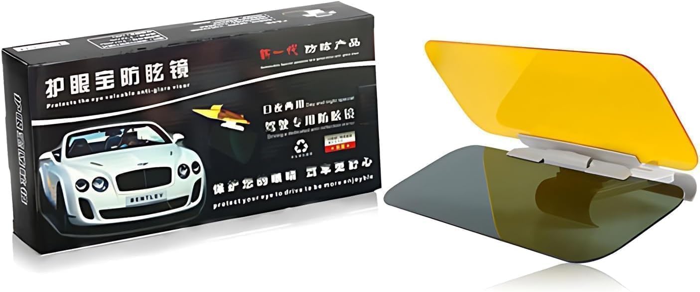 Day/Night Polarized Sun Visor Extender for Car/Trucks, Anti-Glare UV Protection Clip-On Shield, Shatterproof Optical Acrylic/Heat Reducer/Universal Adhesive-Free Sun Visor for Car Windshield
