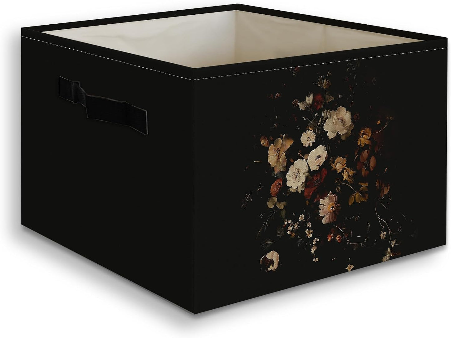 Moody Floral Decor Basket Foldable Storage Bins Box with Handles, Dark Academia Cottagecore Rustic Wildflower Botanical Organizer Basket for Bedroom Bathroom Kids Room Clothes Toys Books
