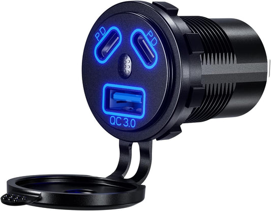 12V Type C USB Outlet Quick Car Charger Socket Dual Port Type C Fast Charger Socket Power Waterproof 12V / 24V Marine Boat Motorcycle Truck