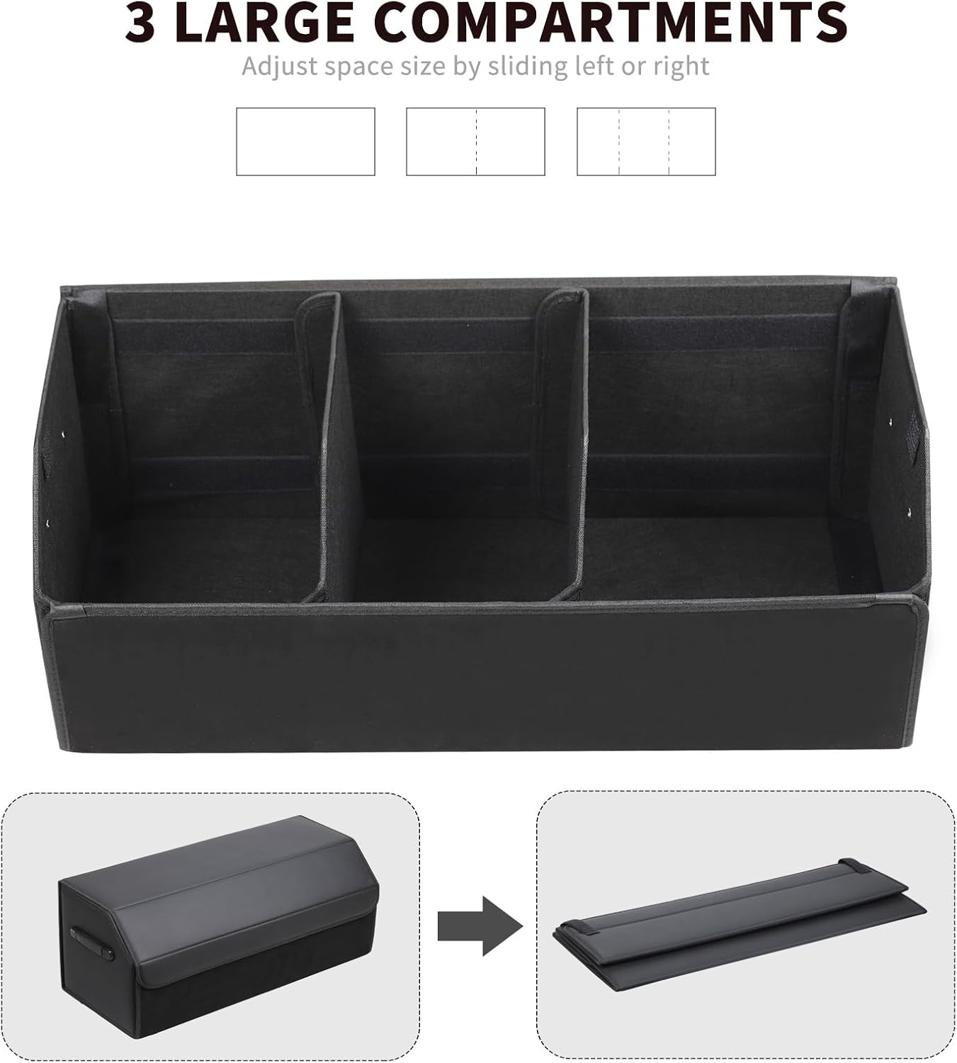 AUTOARK Leather Car Trunk Organizer,Durable Collapsible Adjustable Compartments Cargo Storage,Extra Large Capacity,AK-151