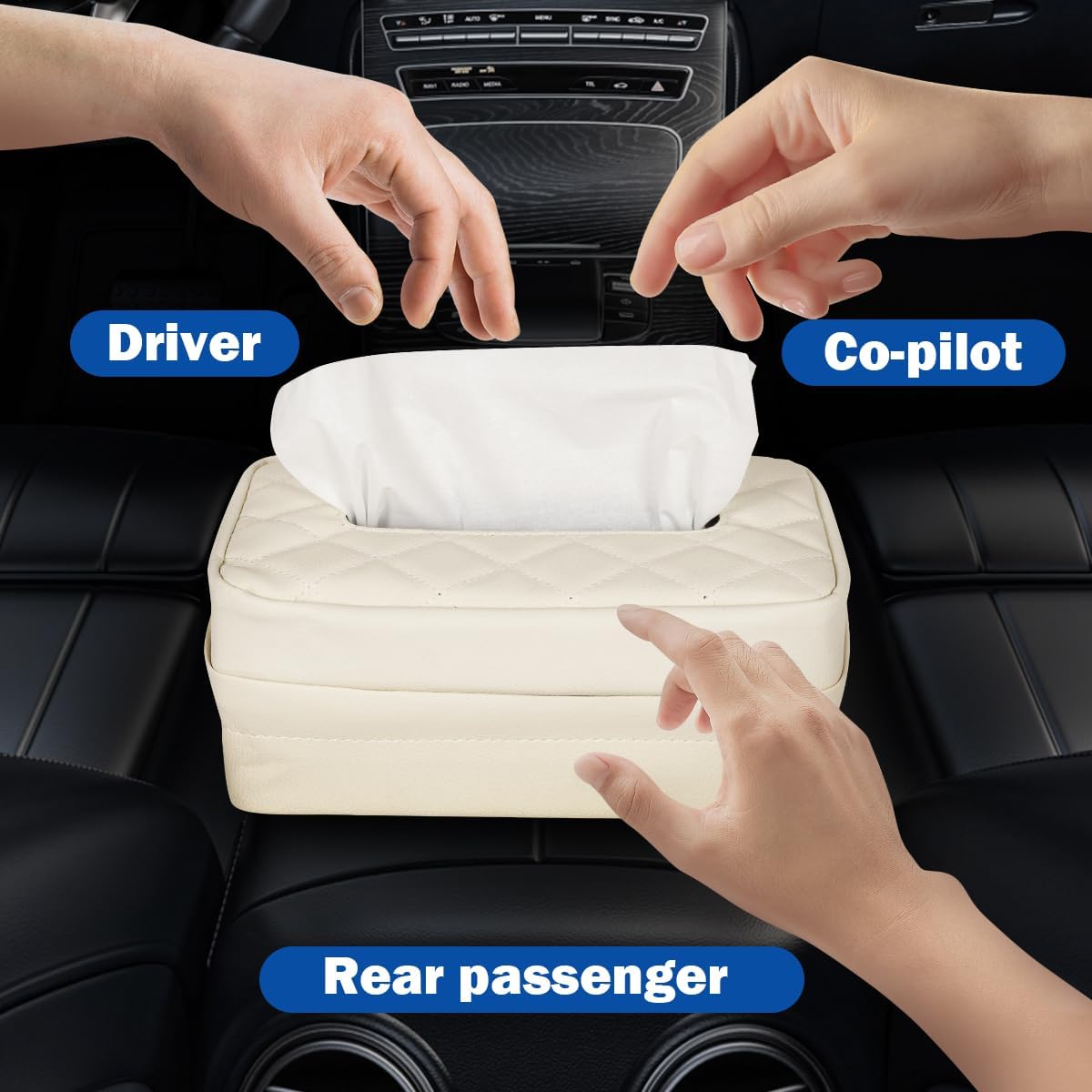 Car Tissue Holder - Standard Pu Leather Napkin Holder for Backseat, Extra Large Organization Fits 120-230 Tissues Per Box, 9.84'' X 4.72'' X 5.91'', Beige