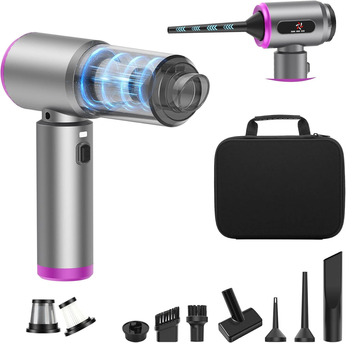 Car Vacuum 3 in 1 High Power Cordless Mini Vacuum Cleaner & Air Blower, 25000PA Suction 250000RPM Air Duster, 6000mAh Portable Handheld Small Vacuum Cleaner for Car Home Office