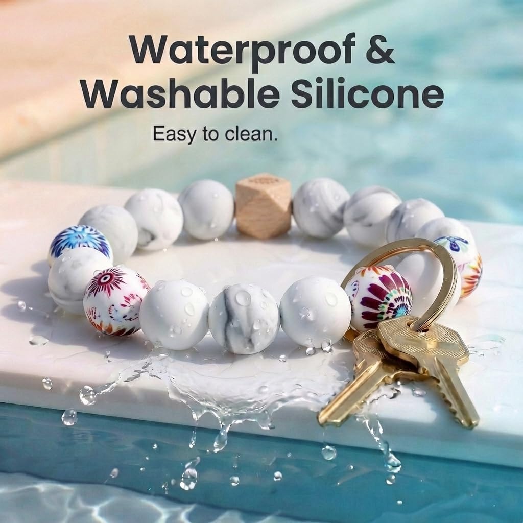 BIHRTC Silicone Key Ring Bracelets Wristlet Keychain Wallet with Net Chapstick Holder for Women