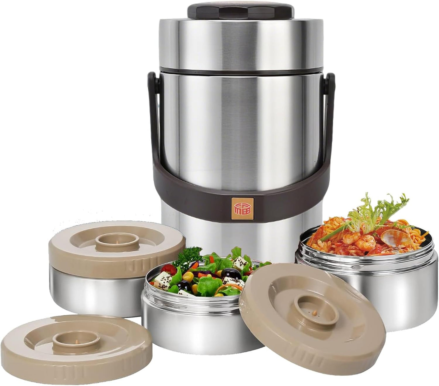 67oz Vacuum Insulated Food Container Set with 3 Stackable Compartments | Adults Thermal Lunch Box, Leak-Proof Stainless Steel Wide Mouth Thermal Food Jar for Hot Food, Office & Outdoor