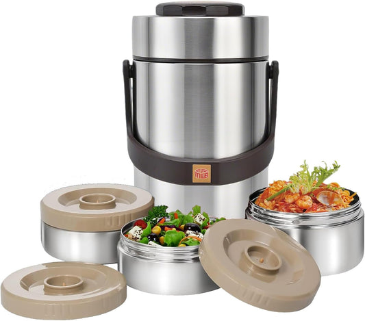 67oz Vacuum Insulated Food Container Set with 3 Stackable Compartments | Adults Thermal Lunch Box, Leak-Proof Stainless Steel Wide Mouth Thermal Food Jar for Hot Food, Office & Outdoor