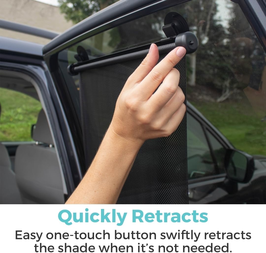Toddleroo by North States - Extra Wide Car Window Shades for Baby: Car Shades for Side Windows - Retractable Pull-Down Roller - Black - 2-Pack
