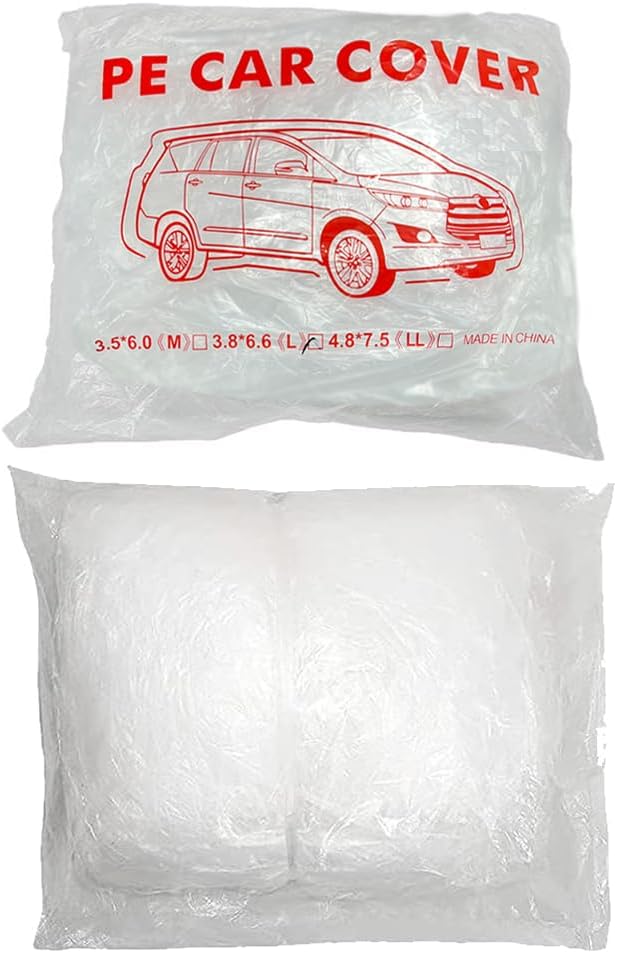 4 Packs Disposable Car Cover Clear Plastic Car Cover Universal Rain Dust Garage Cover with Elastic Band Medium (12.4 FT x 21.6 FT)
