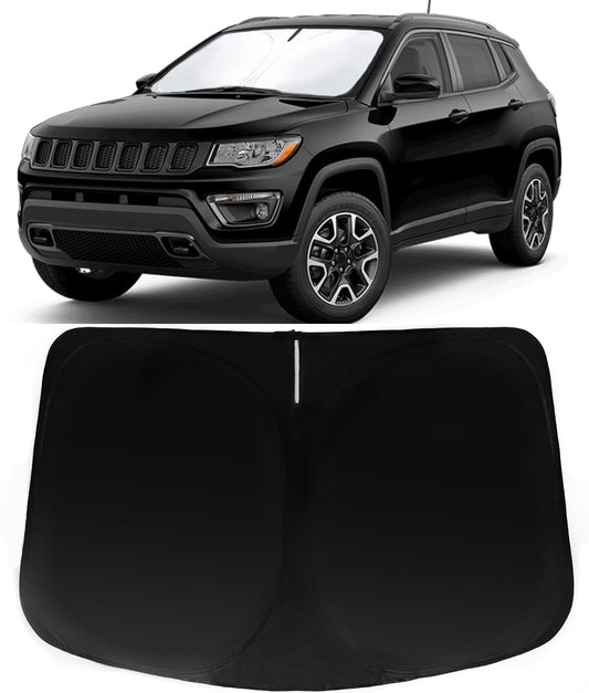 Windshield Sun Shade for Jeep Compass 2017-2025 | Car Front Window Sunshade with 240T Sun Visor Protector Blocks UV Rays Heat Sun Shield Accessories
