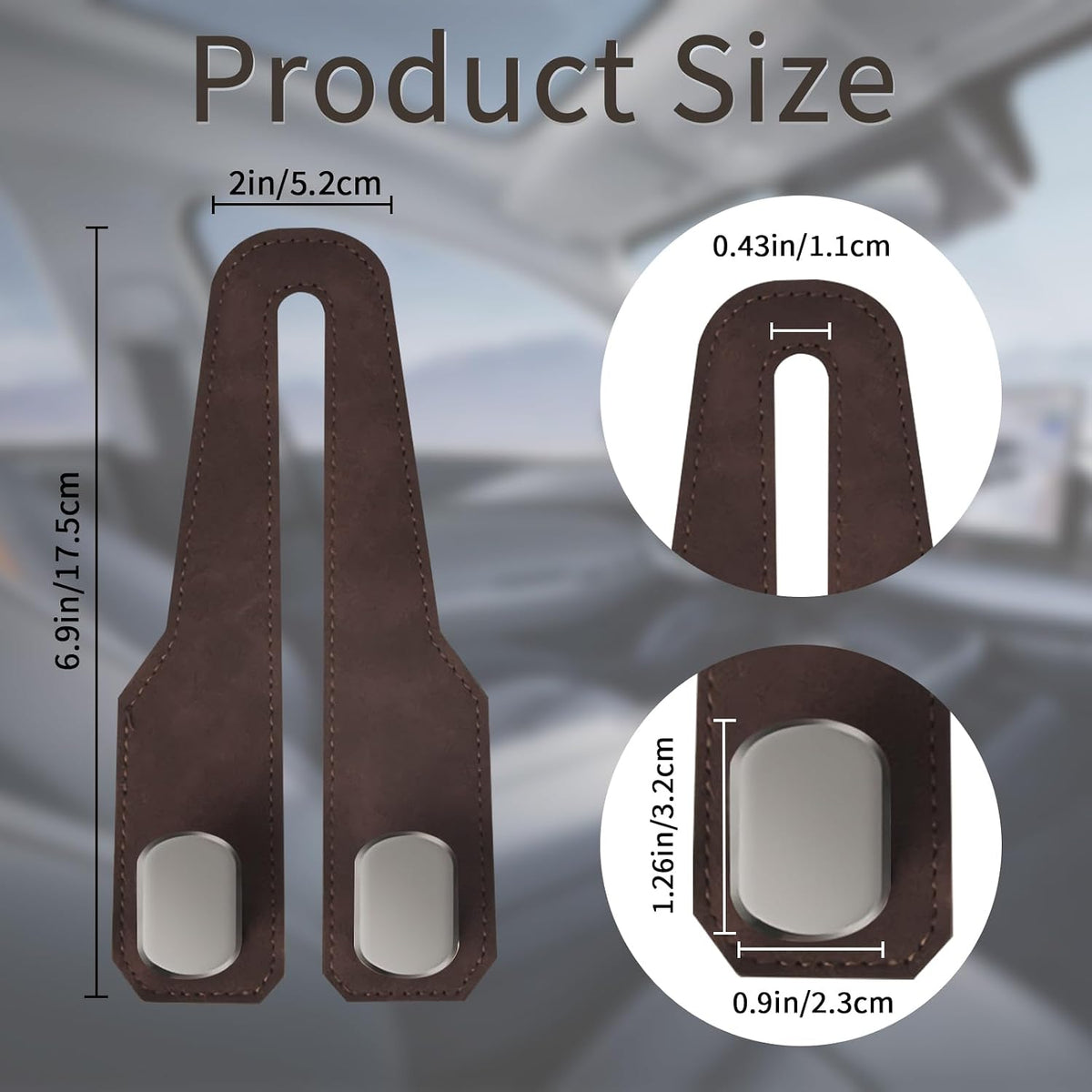 Car Purse Hook, Car Seat Headrest Hooks, Brown Leather 4 Pack