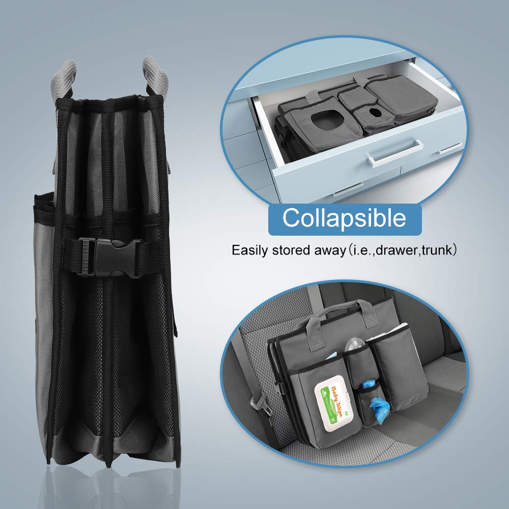 Collapsible Trunk Organizer &amp; Diaper Changing Station, Baby Diaper Caddy Organizer with Movable Dividers, Easy-to-Reach for Back Seat Travel Car Organizer, Waterproof Car Trunk Organizer Groceries
