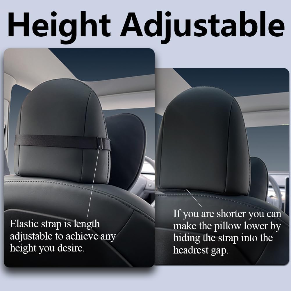 TANOLA TESBEAUTY Headrest Pillow 2 Packs for Tesla Neck Pillow Uniquely Designed for Tesla Model Y/3/S/X Cyber Truck, Tesla Car Neck Pillow Support Cushion for People Under 5'7" Black Leather