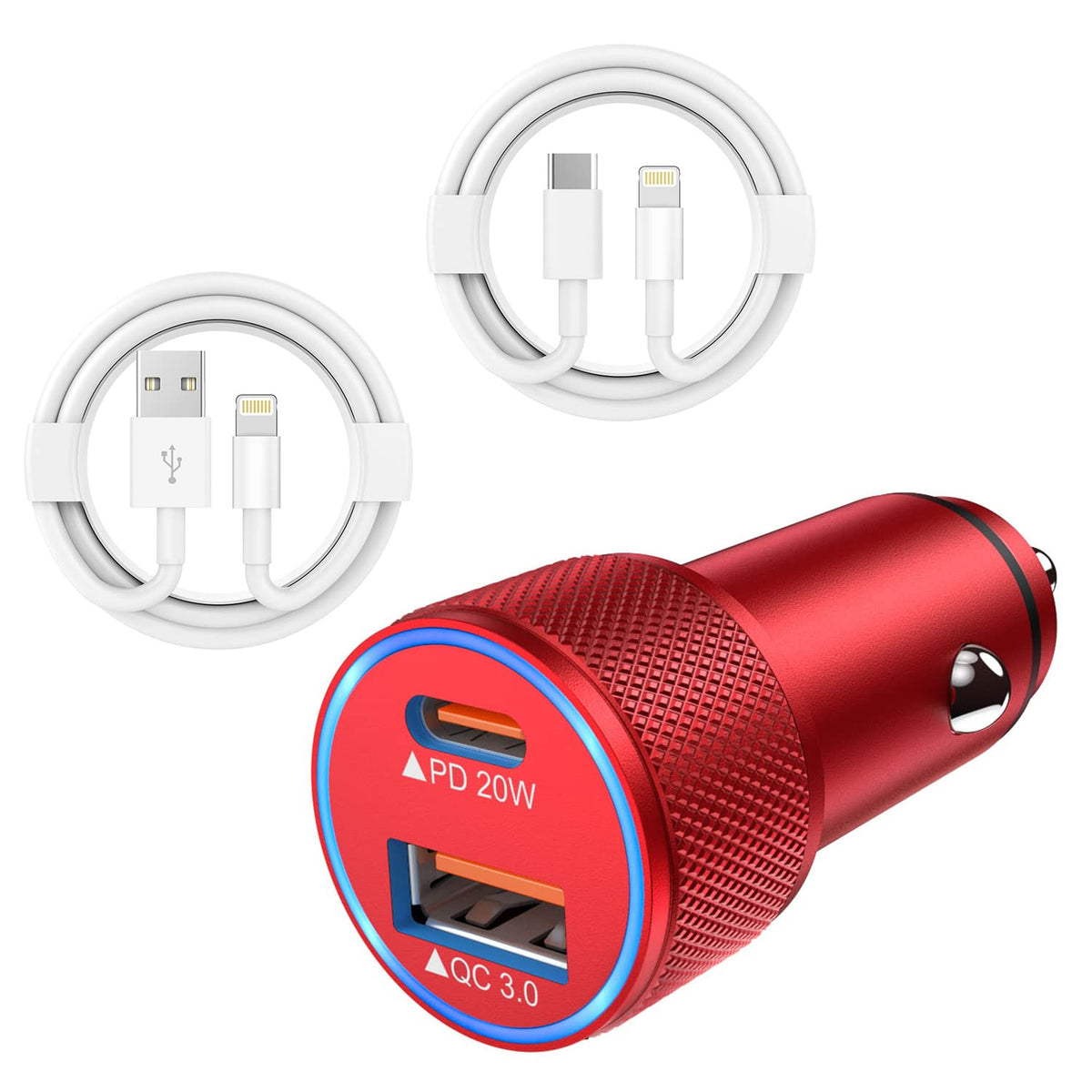 iPhone Car Charger,USB C Fast Car Charger[Apple MFi Certified] Apple Car Charging 38W Dual Port CarCharger Cigarette Lighter Adapter 2x3ft PD&QC 3.0 Lightning Cable for iPhone 14/13/12 Pro/11/Airpods