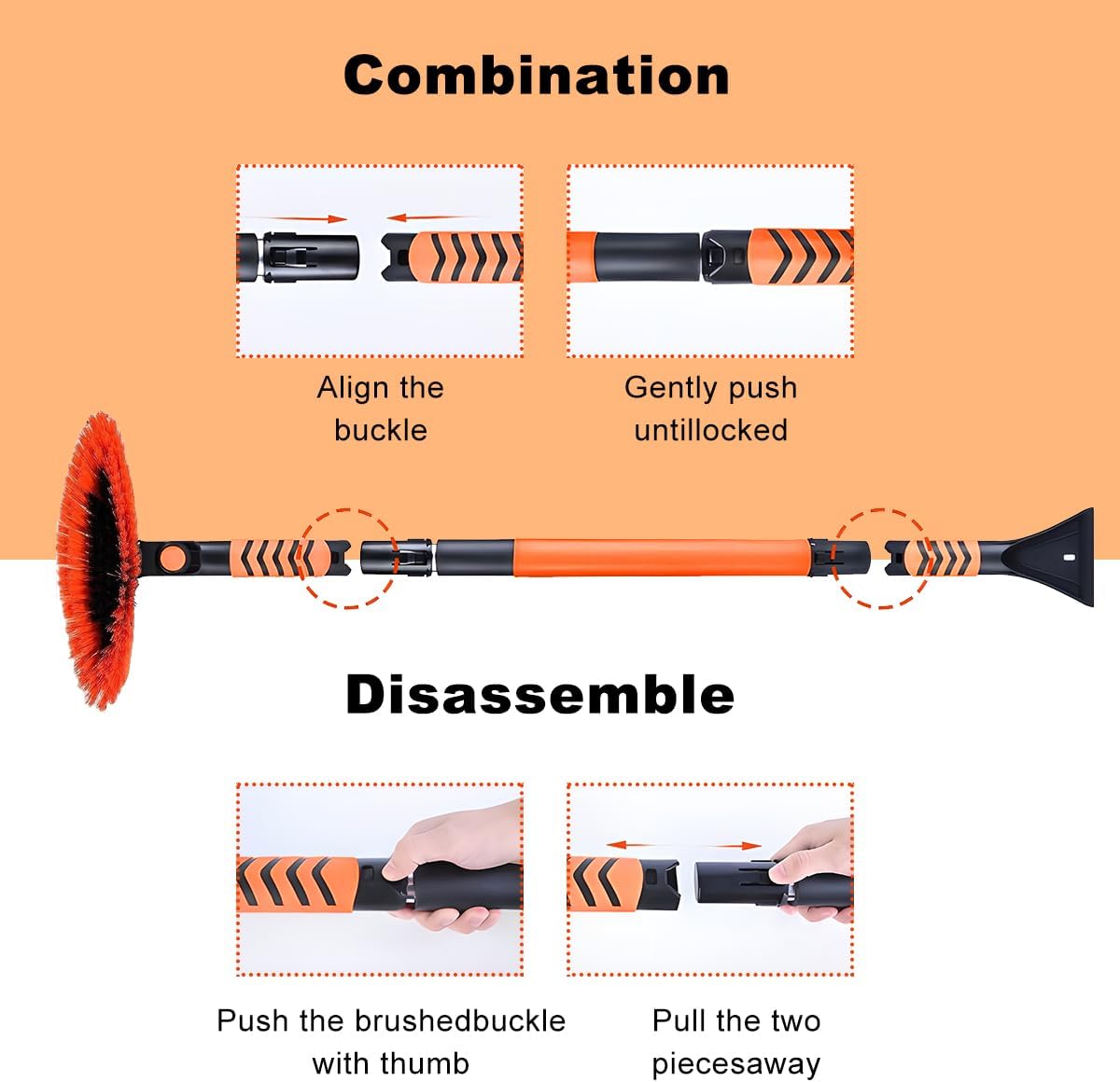 Yourkar 41" Extendable Ice Scrapers for Car Windshield, 3 in 1 Ice Scraper and Snow Brush for Car Windshield with Foam Grip, Car Snow Removal Equipment for Cars SUVs Trucks