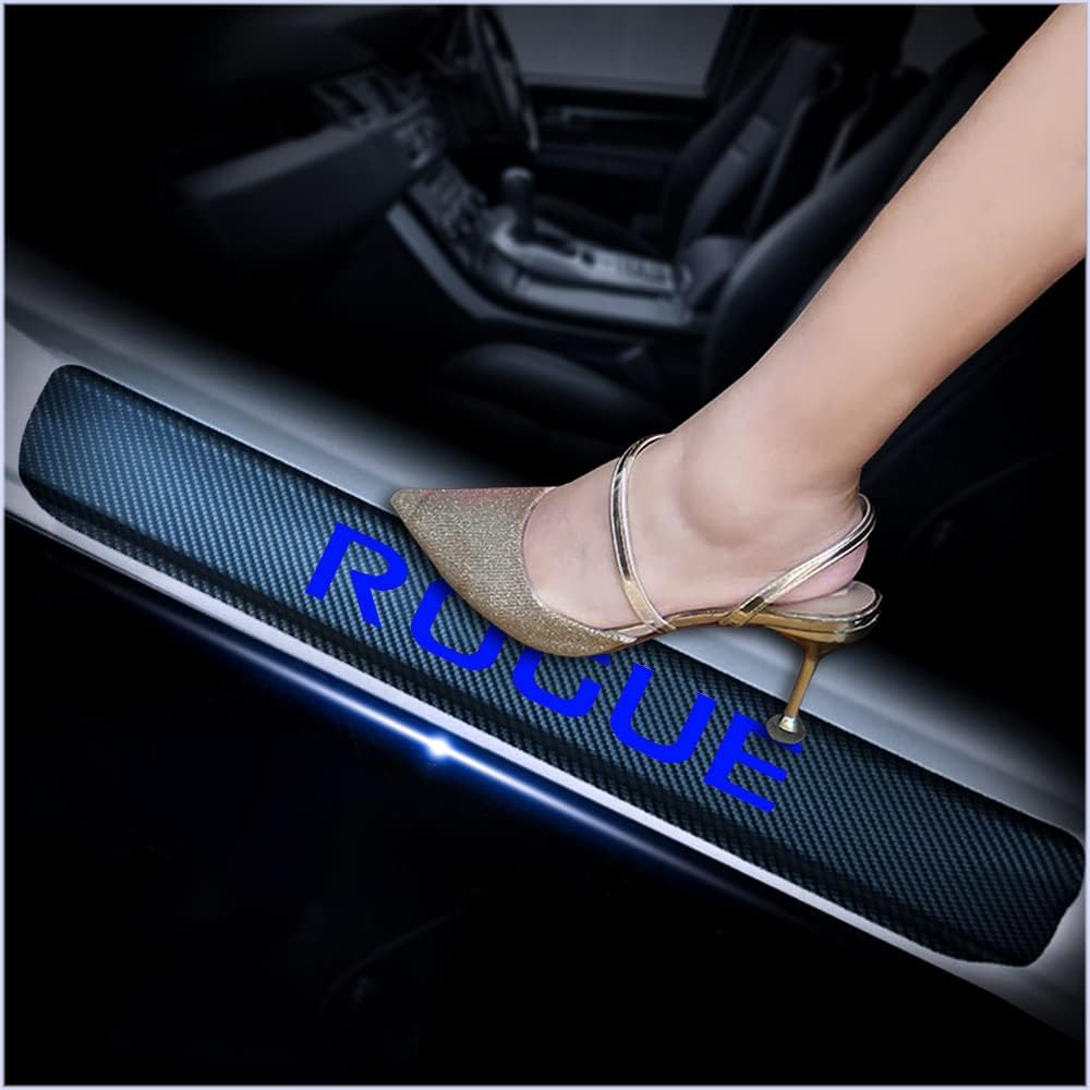 4Pcs Car Door Sill Protector for Nissan Rogue, Carbon Fiber Anti-Scratch Guard for Nissan Rogue Accessories - Self-Adhesive Car Door & Sill Protector -RED
