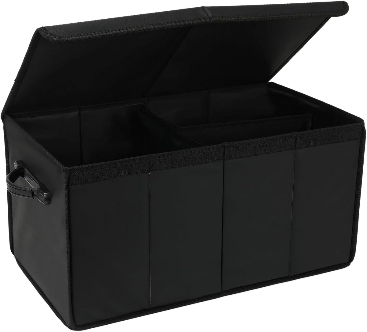 AOKJOY Car Trunk Organizer with Lid, Large, Black, Leather, Foldable, for SUV, Truck, Sedan, 24x12x14 Inches, 3 Compartments