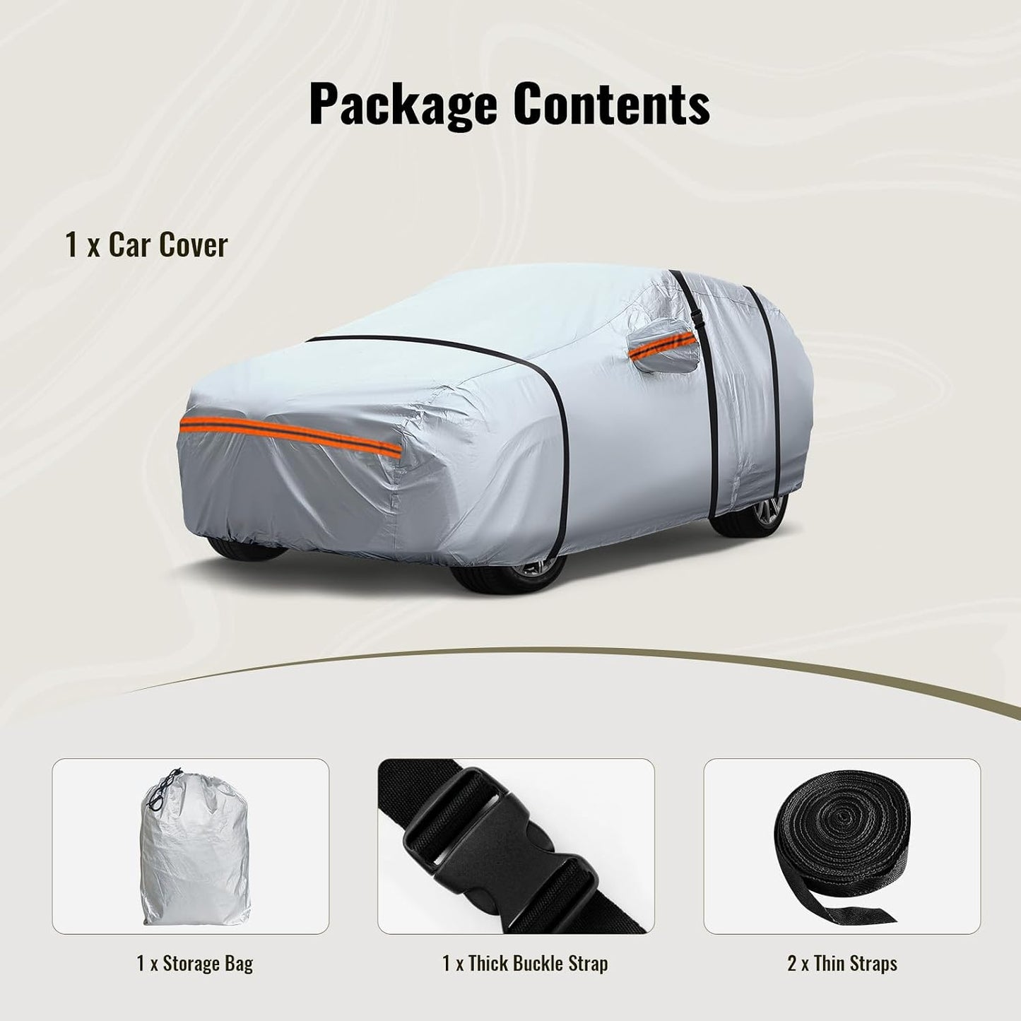 TUCAREST 6 Layers Full Car Cover for Sedan/Wagon/Coupe/Hatchback - Waterproof, Insulated, Anti-UV, Snow-Proof, Anti-Wind, All-Weather, Thickened Protection, up to 191 in