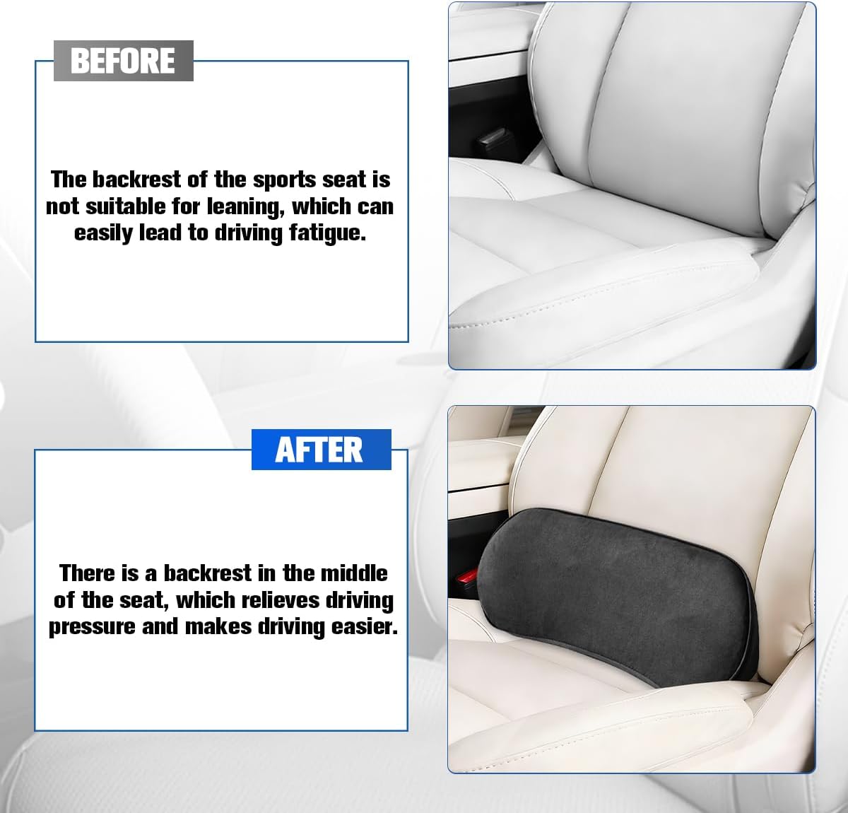 Car Lumbar Support Pillow, Memory Foam Suede Vehicle Back Support Cushion for Pain Relief, Breathable Automotive Interior Seat Lower Back Pillow, Universal for SUV Van Truck (Black)