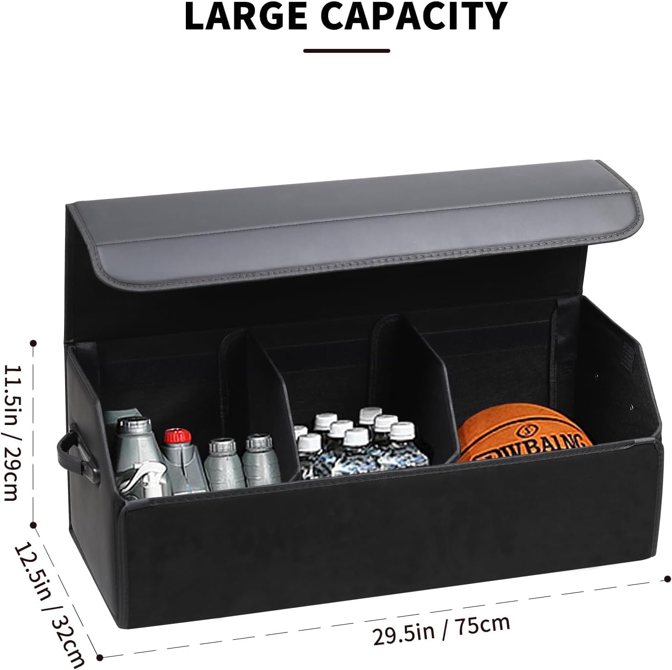 AUTOARK Leather Car Trunk Organizer,Durable Collapsible Adjustable Compartments Cargo Storage,Extra Large Capacity,AK-151