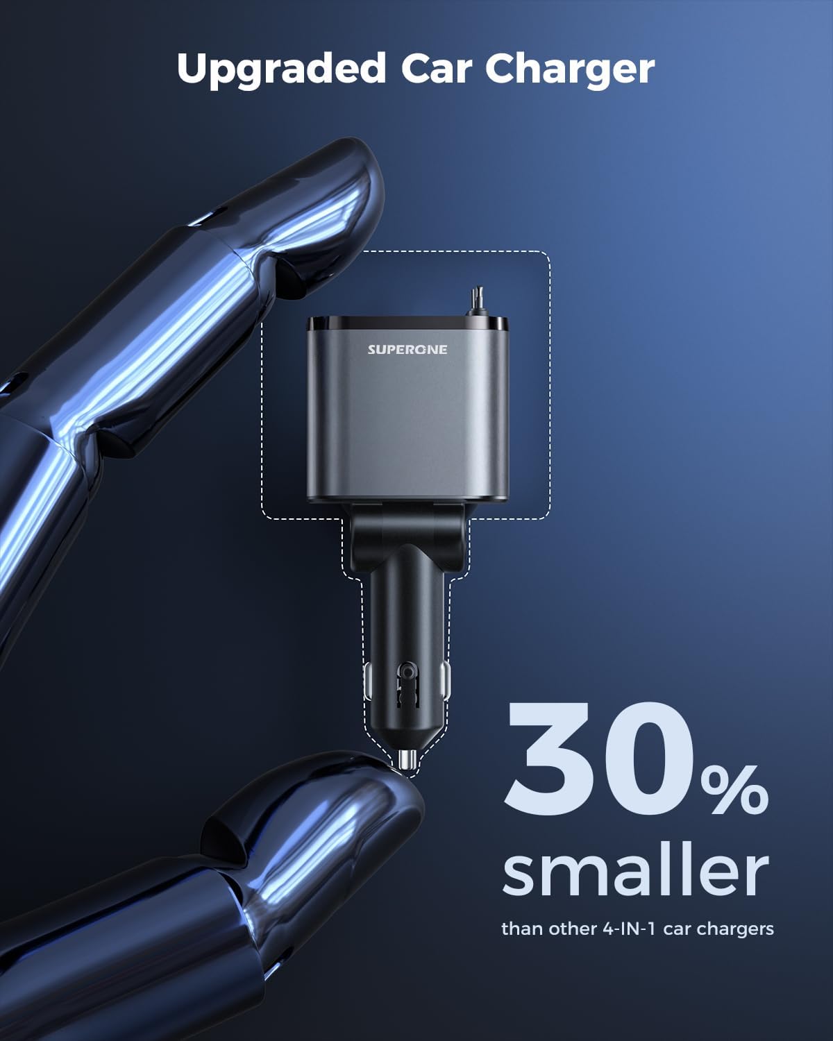 [Upgraded] 6 in 1 Retractable Car Charger with USB-C & Apple Cables