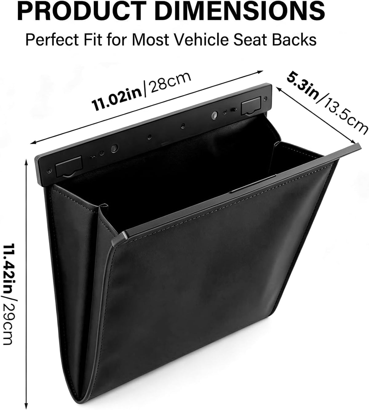 Magnetic Car Trash Can, Leakproof PU Leather Car Garbage Bin, Waterproof Vehicle Waste Basket, Foldable Multi‑Purpose Car Storage Organizer, Universal for Car Truck SUV Van (Black)