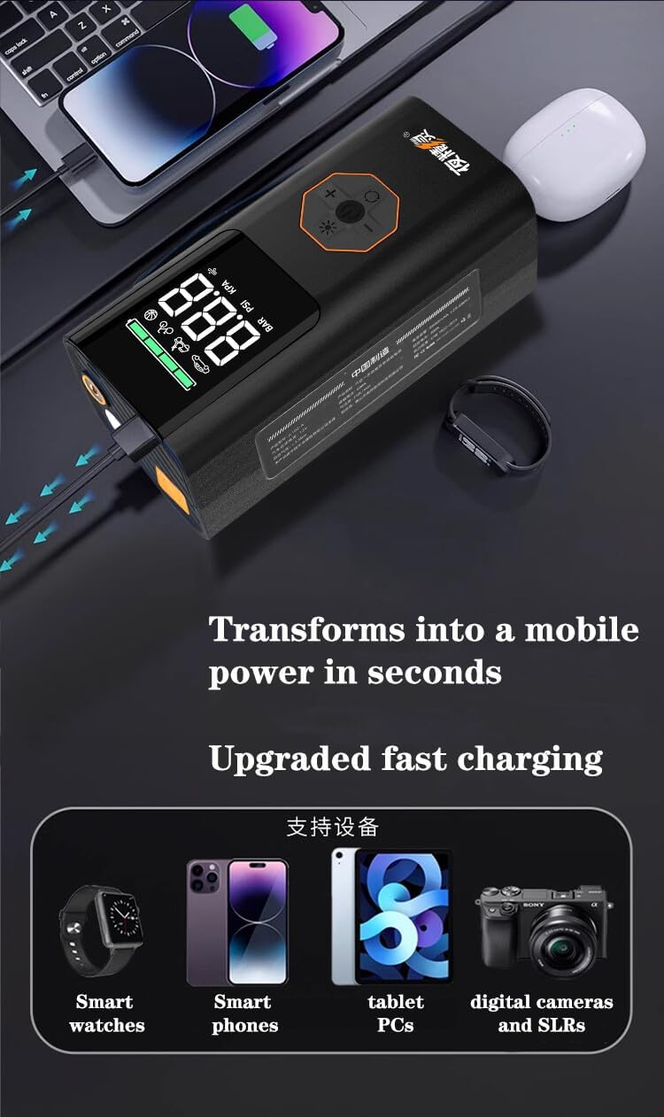 Night Essence 10000A Car Battery Jump Starter(for All Gas or up to 12L Diesel) Powerful Car Jump Starter with Dual USB Quick Charge and DC Output,12V Jump Pack with Built-in LED Bright Light
