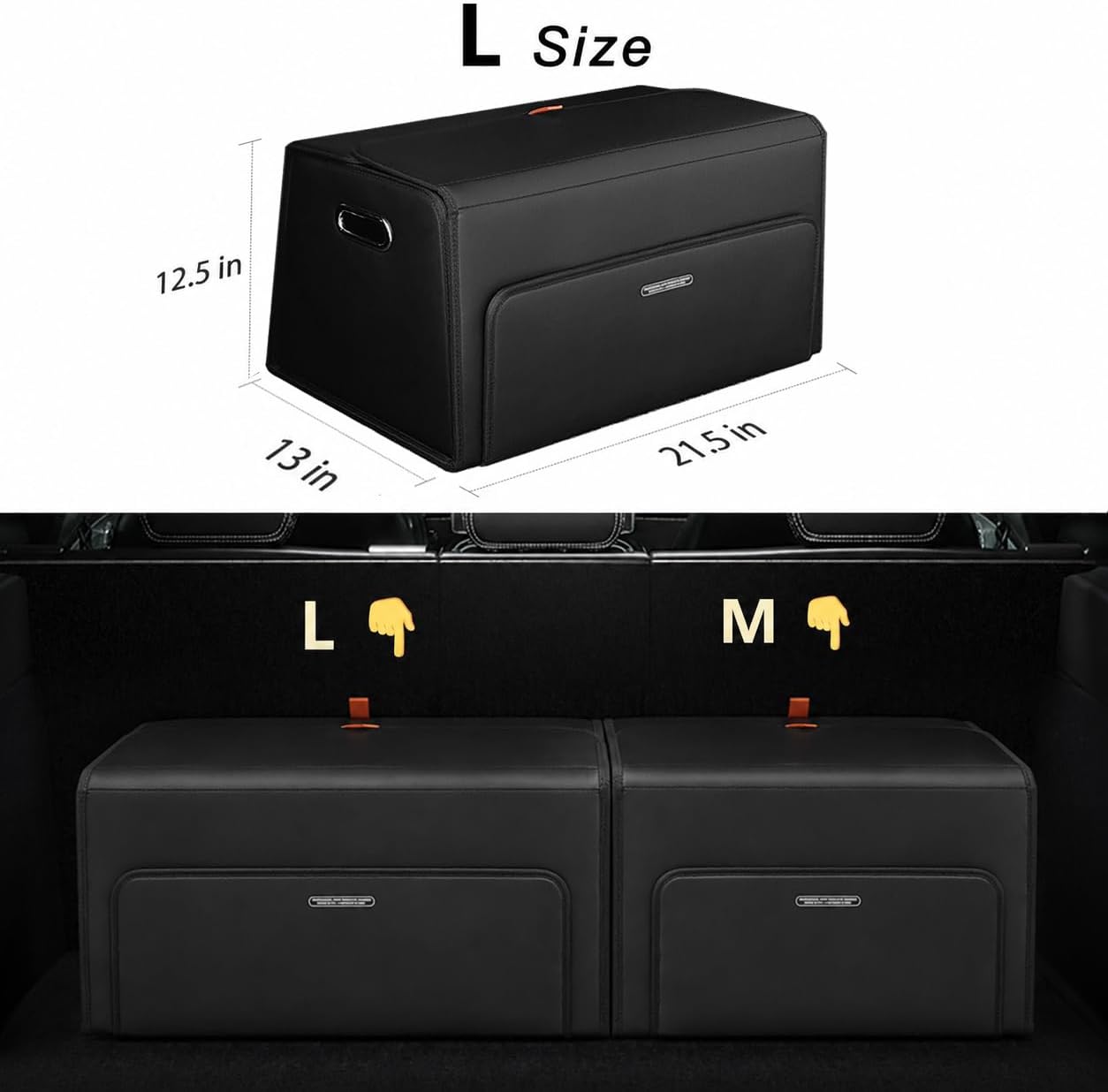 XDV Double-layer Trunk Organizers, Double door Car Storage Solutions and High heel shoes Storage Organizers for SUVs, Sedans, Back Seats and Luxury Vehicles with Lid, Leather, Small, Large (Black, L)