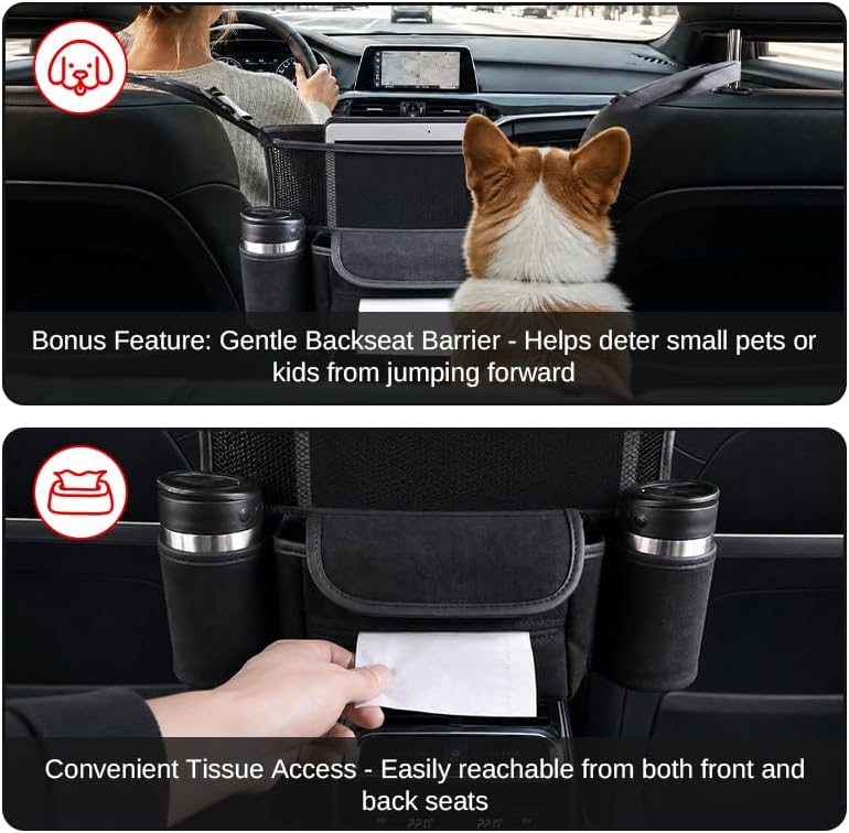 Color Diamond Car Handbag Holder Between Seats Bling Rhinestone Car Storage Bag Large Capacity Purse Phone Automotive Consoles Organizer Safe Barrier of Backseat Pet Kids…