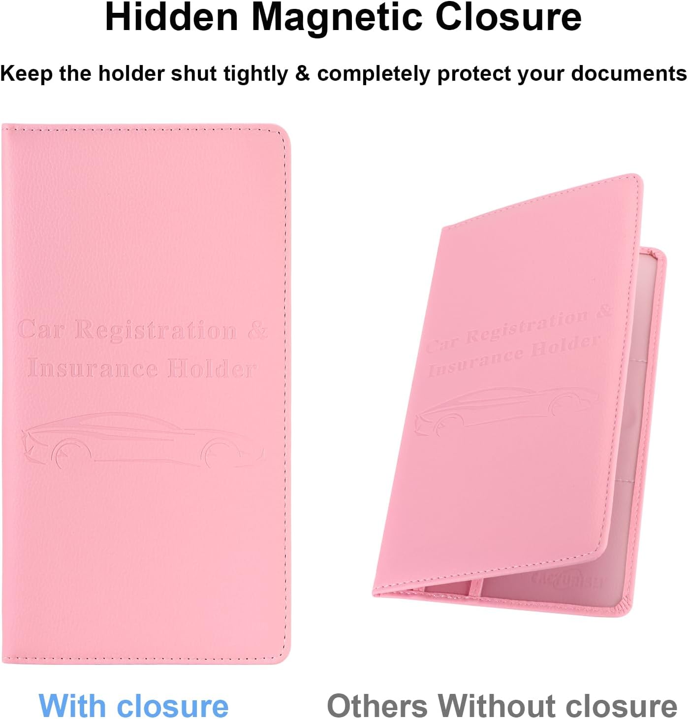 Cacturism Car Registration and Insurance Holder, Car Accessories Vehicle Glove Box Car Organizer Women Car Accessories with Magnetic Shut for Cards, Essential Document, Driver License, Pink