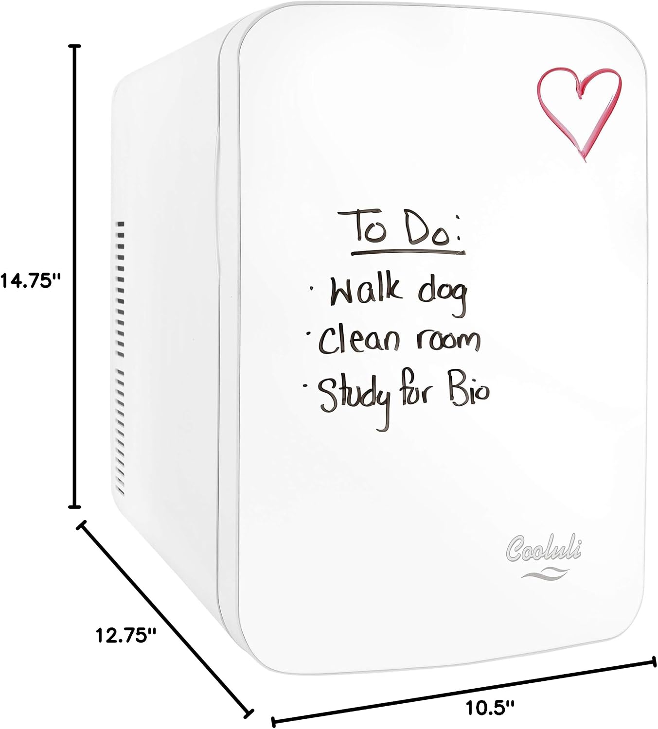 Cooluli Vibe Mini Fridge for Bedroom - With Cool Front Magnetic Whiteboard - 15L Portable Small Refrigerator for Travel, Car & Office Desk - Plug In Cooler & Warmer for Food, Drinks & Skincare (White)