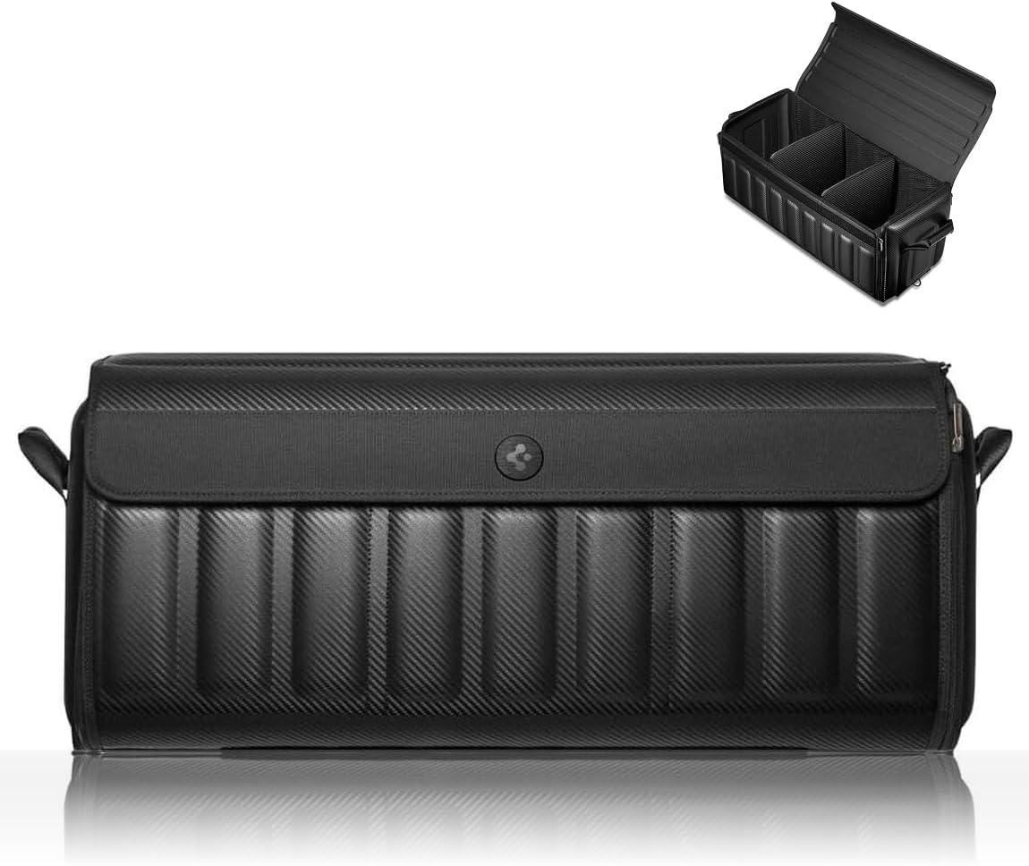 Spigen Trunk Organizer - Collapsible Heavy Duty Foldable with Lid, for Tesla Model Y Juniper L, Model 3/Y/S/X/Cybertruck, Sedan, and all Cars and SUVs - Black