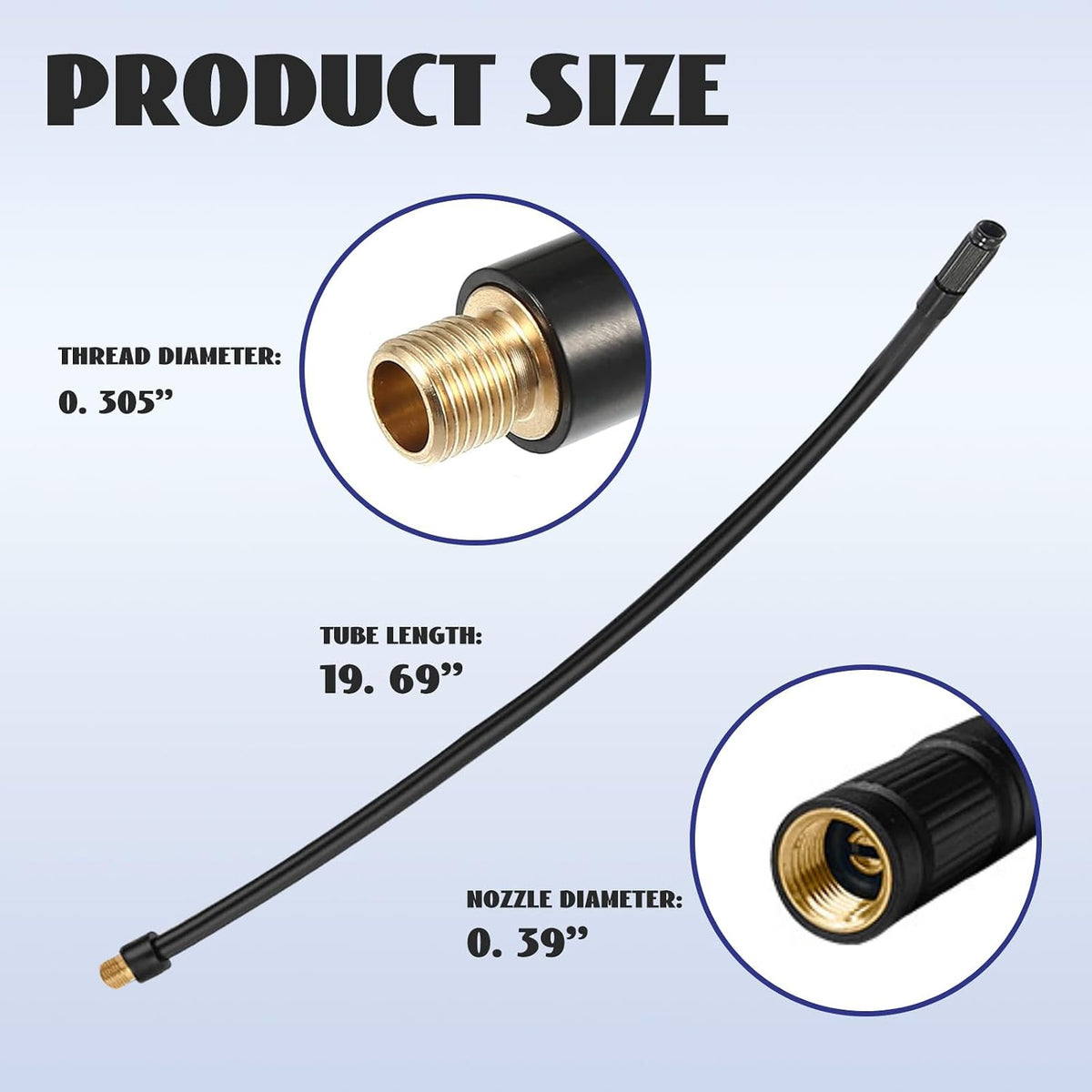2PCS Universal Brass Screw Thread Tire Inflator Extension Tube, Air Pump Hose Adapter Suit for Car, Motorcycle, E-Bike, VG8 Extension Hose Quick Turn Inflation Attachments 19.69 inches