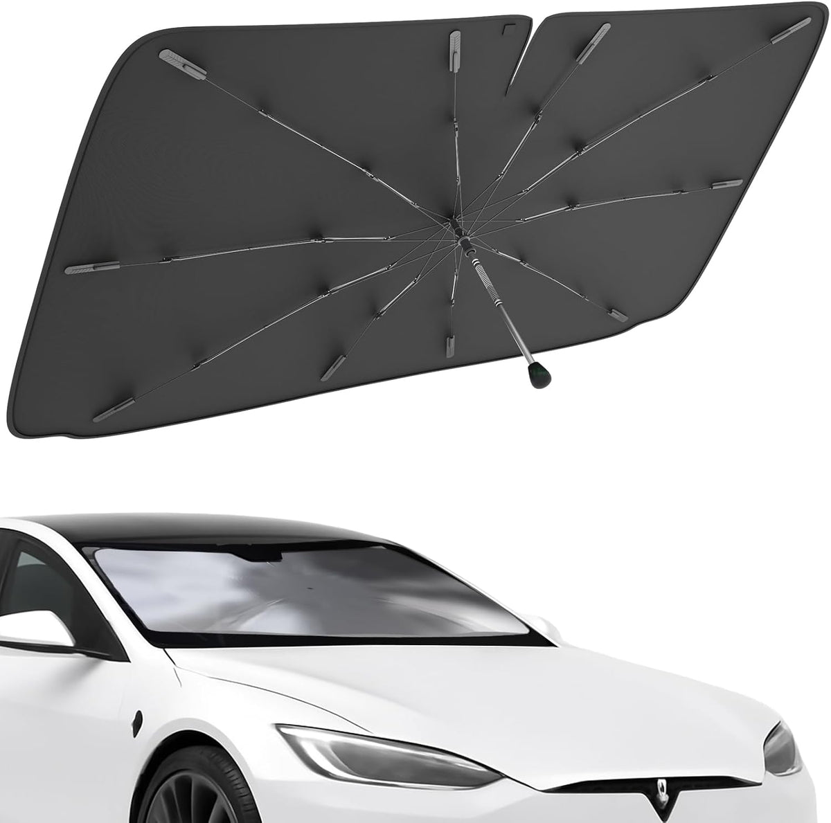 Car Windshield Sunshade Umbrella – Sun Shade for car Windshield Blocks UV Rays & Heat, Keeps Interior Cool, Foldable Sun Visor Cover with Fit for Front Windows(56" L x 31" W) Ideal for Most sedans.