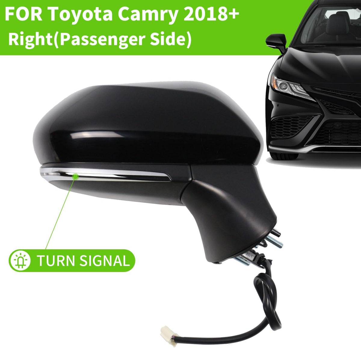 Side Mirror for Toyota Camry 2018 2019 2020 2021 2022 2023 2024 Power+Lamp+Heat+Blind Spot Monitor Glass-7Pins, Right Passenger Side,replace for Partslink # TO1321368, 87910-06840