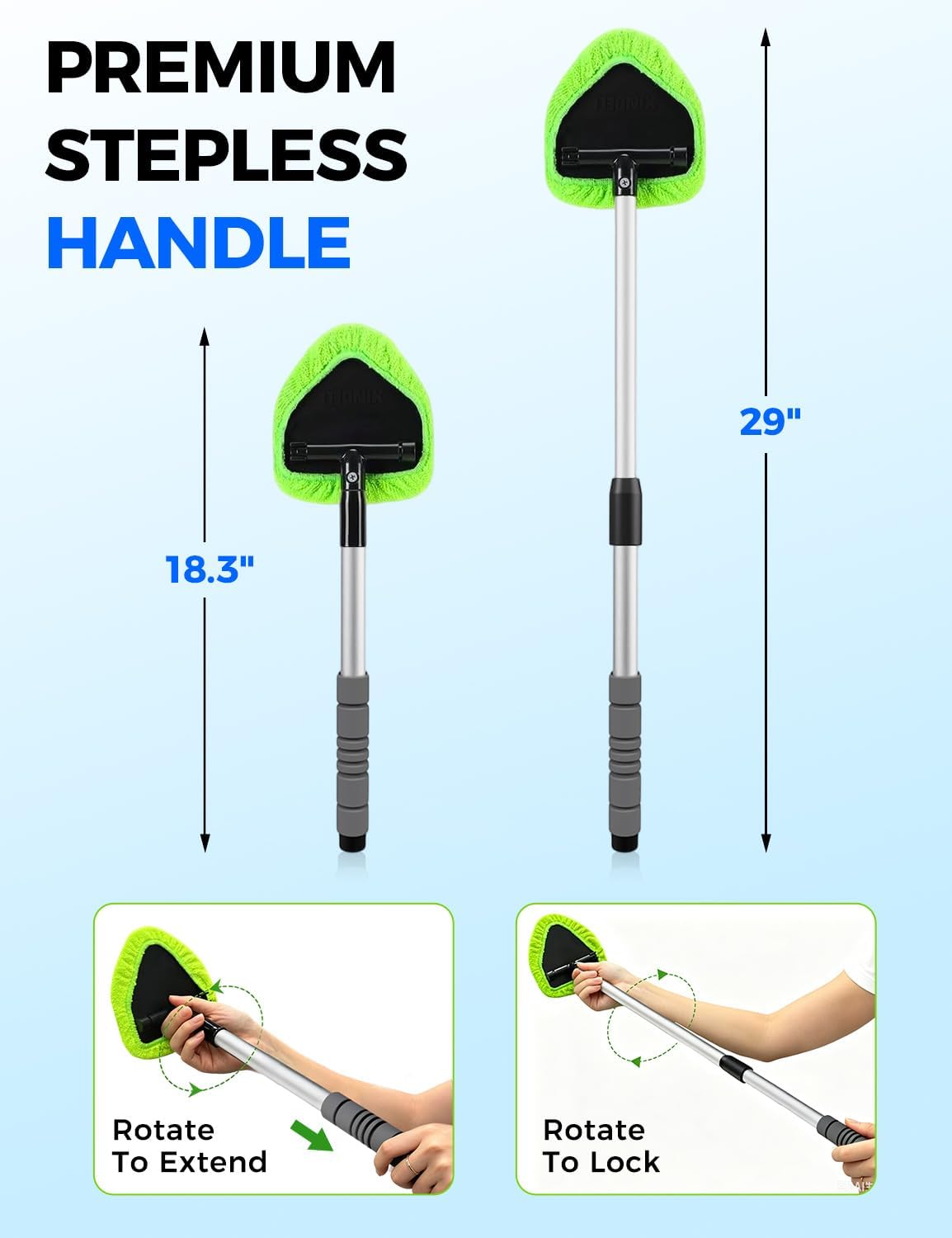 XINDELL Interior Windshield Cleaner Tool – Car Interior Window Cleaning Kit with 29inch Extended Long Handle & 4 Microfiber Pads, Auto Wiper Windshield Brush for Car, Trucks, SUVs, RVs & Home