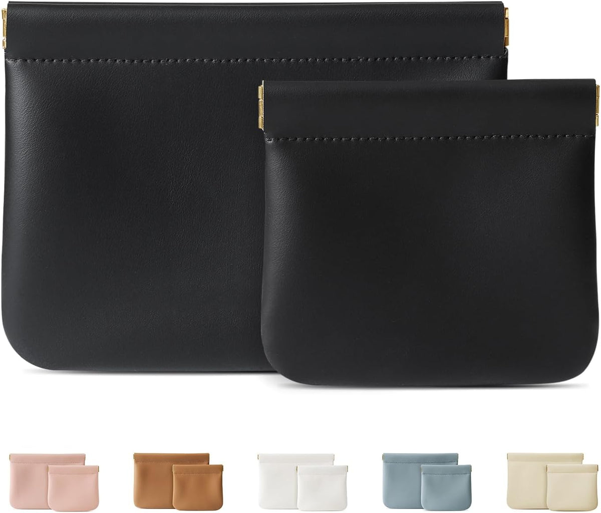 2 Pack Small Makeup Bag for Purse, Cosmetic Travel Pouch, Black