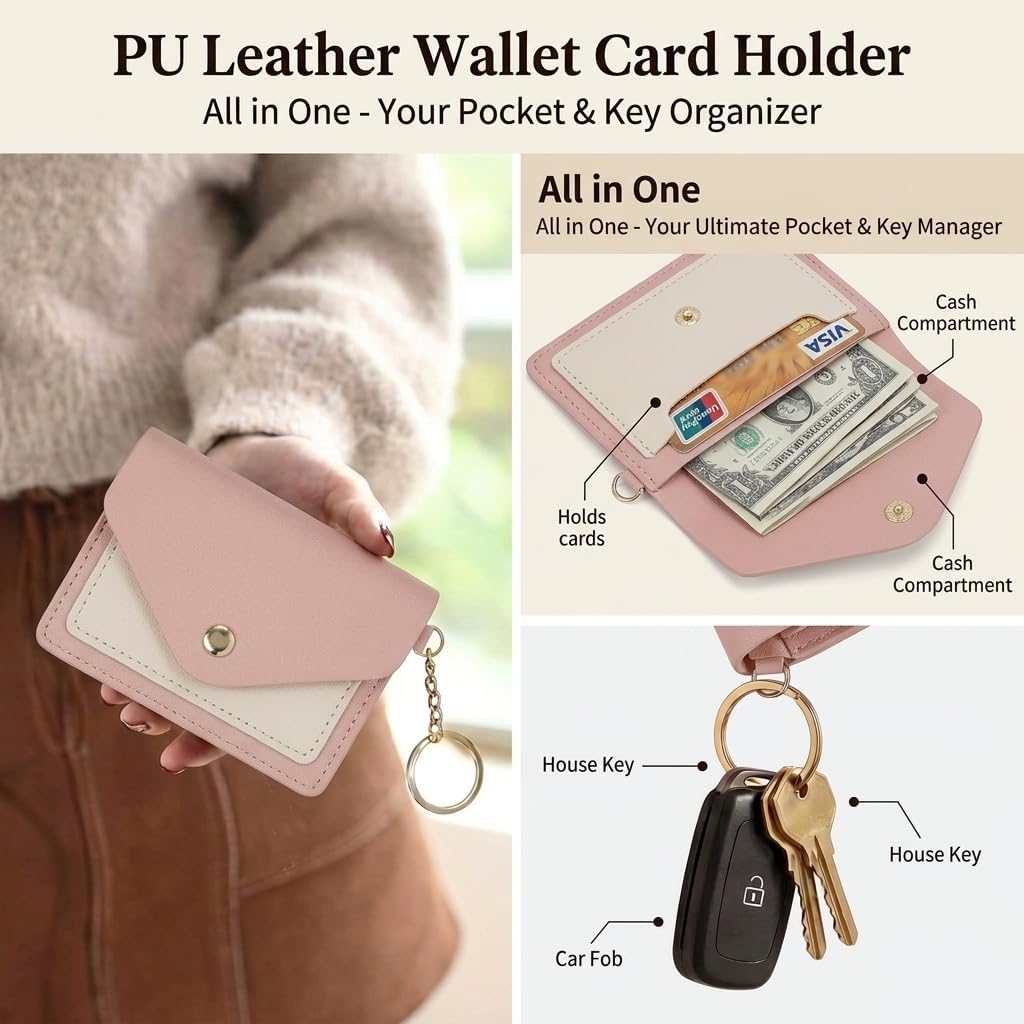 BIHRTC Silicone Key Ring Bracelets Wristlet Keychain Wallet with Net Chapstick Holder for Women