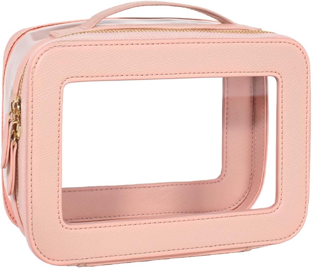 Clear Makeup Bag for Women, Small Portable Clear Makeup Bag Cute Waterproof Travel Cosmetic Case Makeup Pouch TSA Approved Toiletry Bag Women Traveling Car Organizer Car Essentials