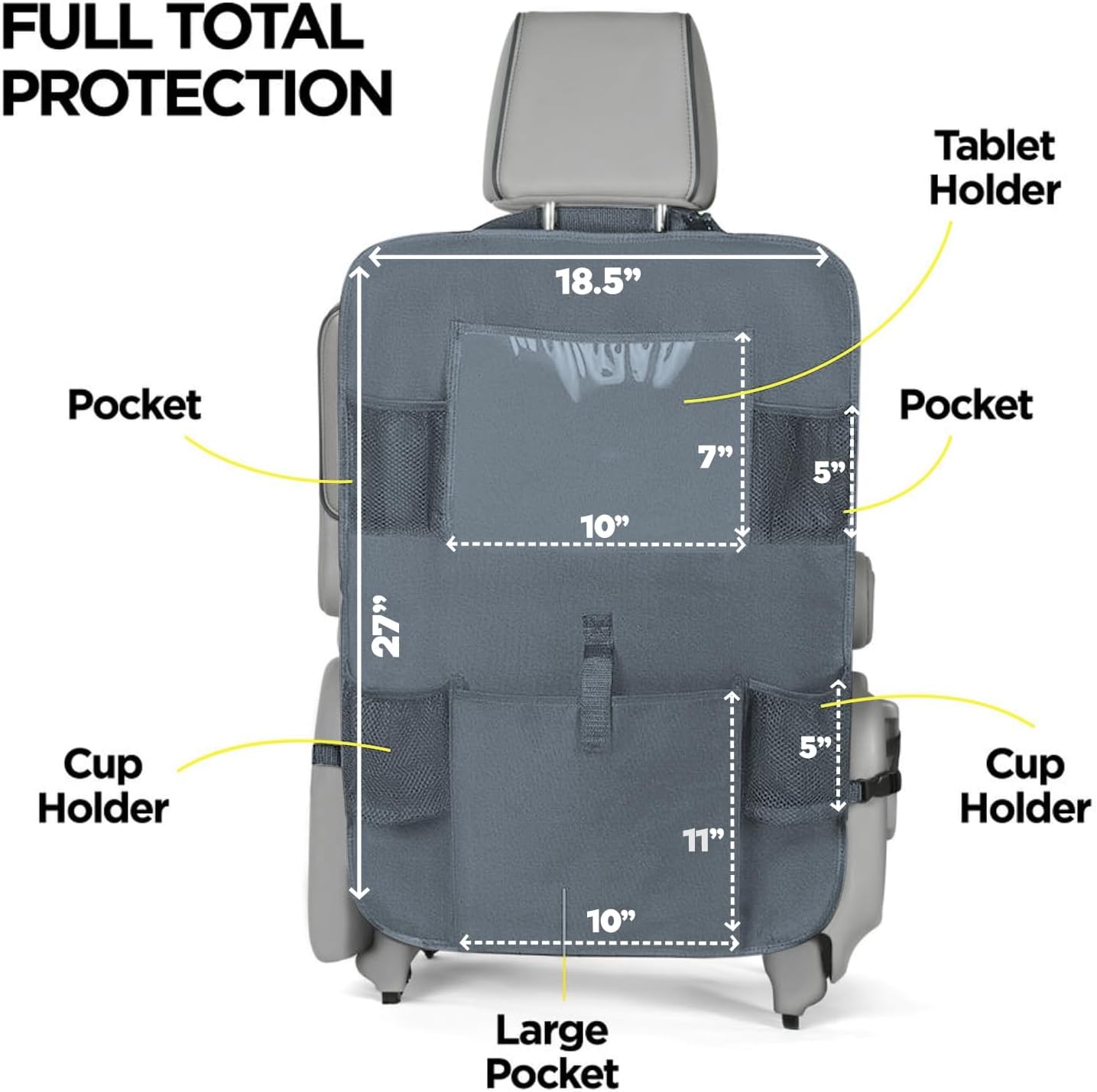 lebogner X-Large Grey Back Seat Protector For Kids + 5 Pocket Storage Organizer, 2 Pack