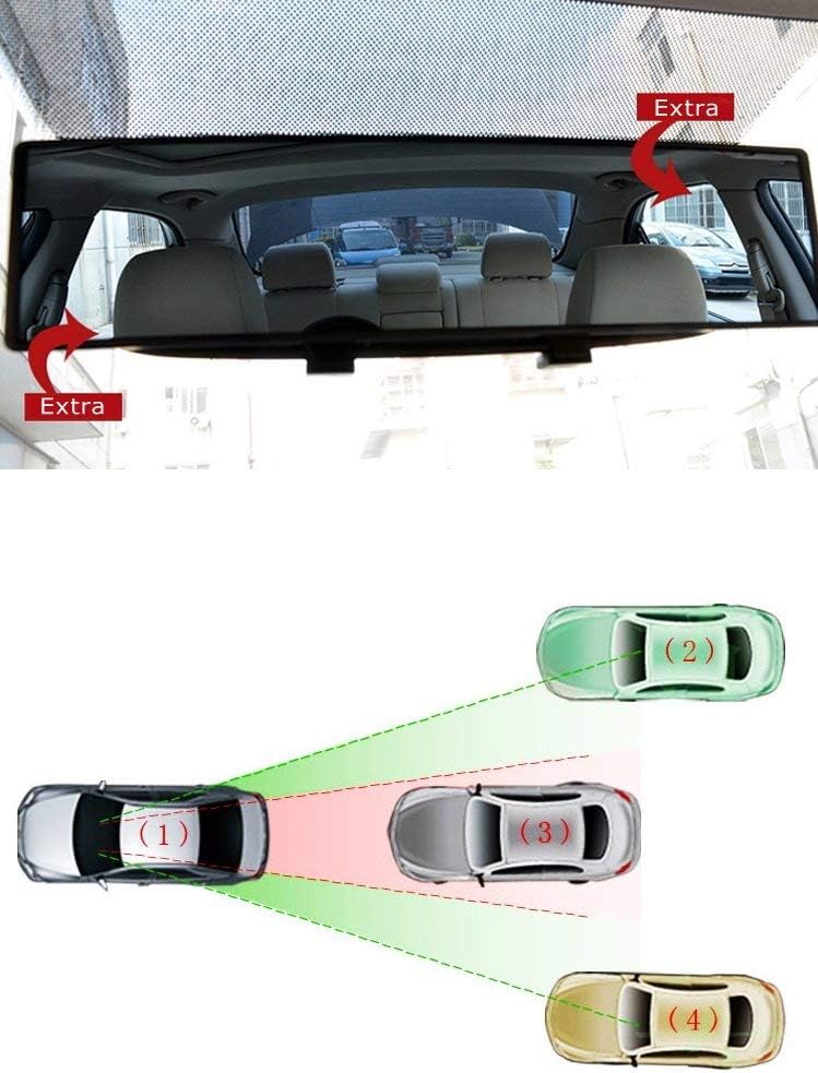 iJDMTOY Wide Angle Flat Rear Clip-On Rear View Mirror For Car Truck SUV