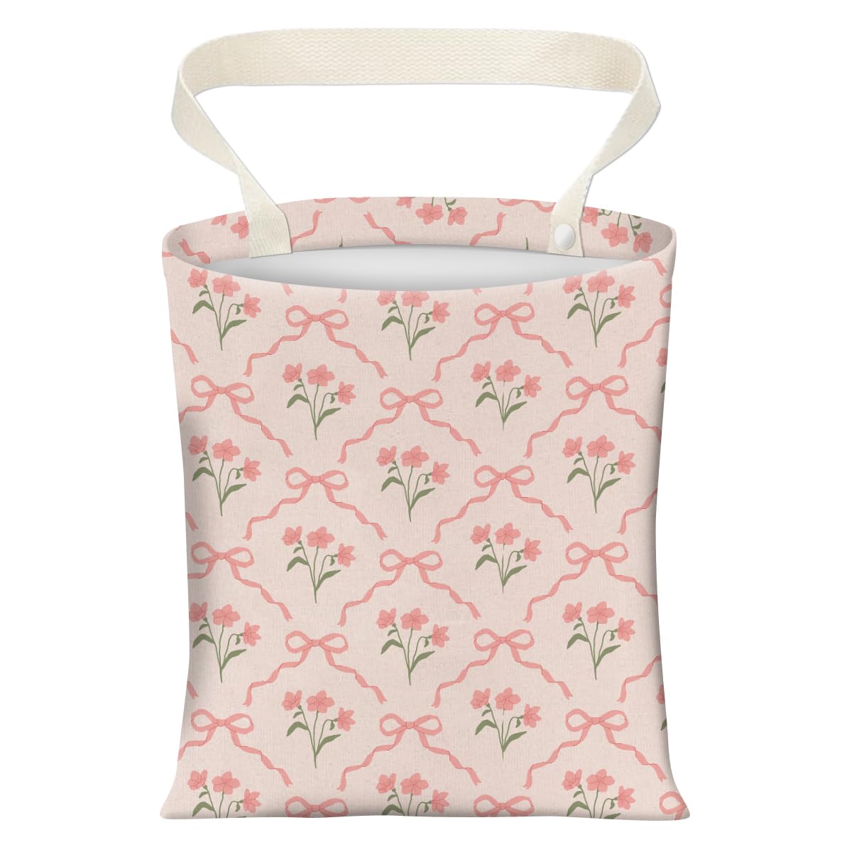 Cute Car Trash Can, Hanging Canvas Car Back Seat Organizer and Storage Bag, Funny Car Trash Bag for Travelling, Outdoor Cute Pink Flower
