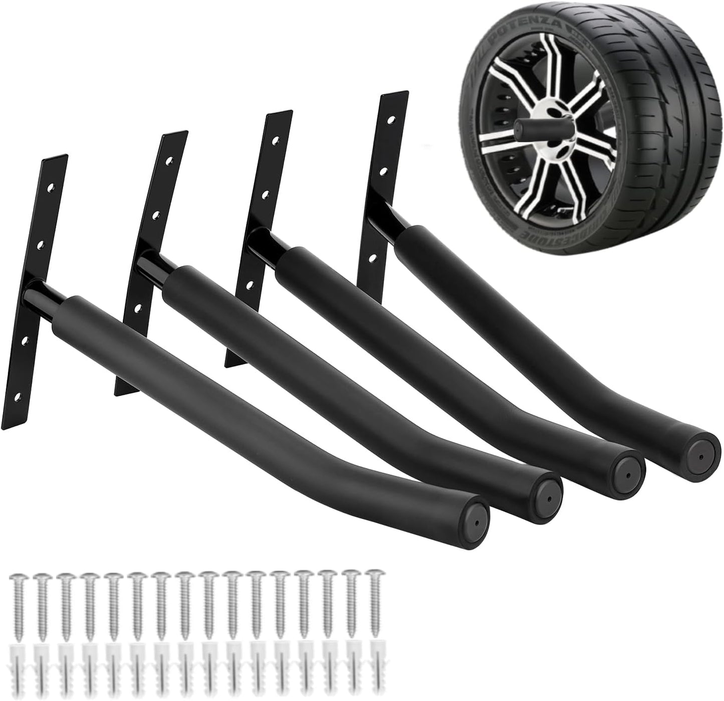 Tire Rack Wall Mount, Heavy Duty Tire Storage Rack System with Ladder Hooks, Garage Hooks for SUV Tires, Ladder Storage & Garage Organization