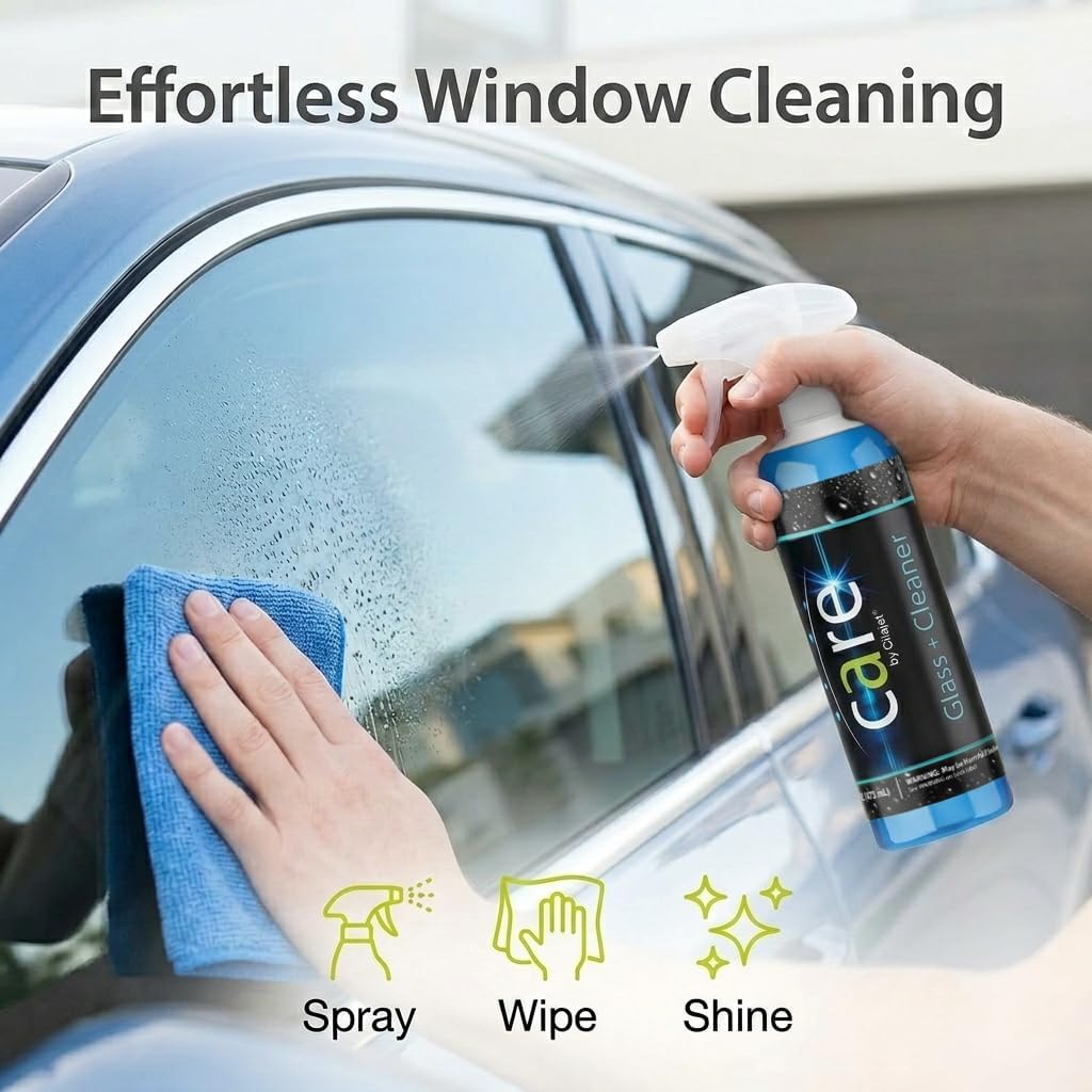 Care Glass Cleaner Spray, Streak-Free Car Window Cleaner for Windshields, Mirrors & Tinted Glass, Professional Window Cleaning Kit, Car Essentials, 16 oz