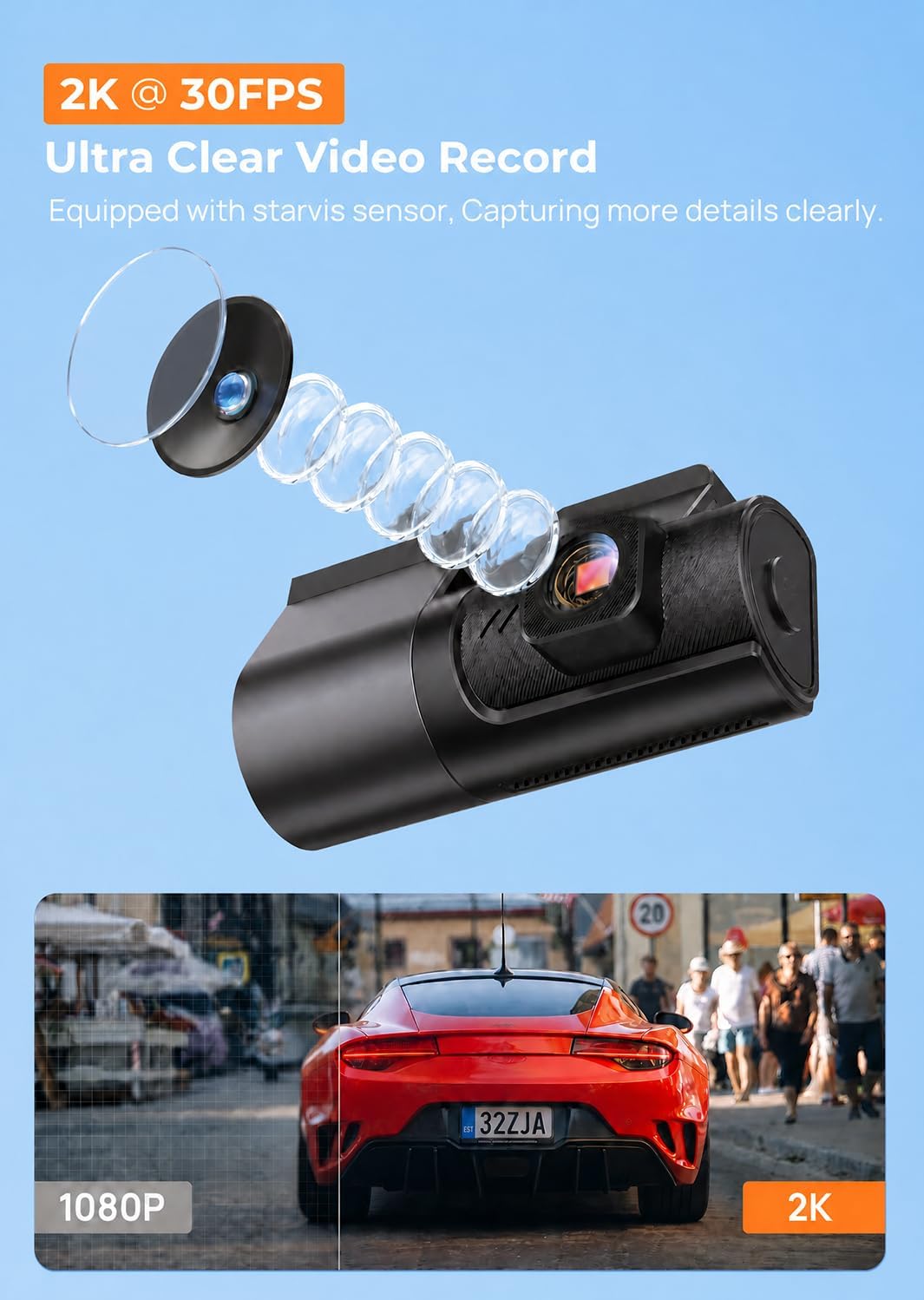 2K Dash Cam Front Camera for Car