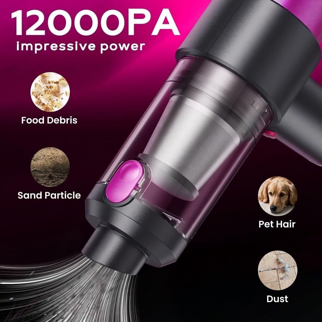 Car Vacuum Handheld Vacuum Cleaner, 12000PA Suction, Mini Vacuums with Air Duster and Blower, Portable Hand Held Vacuum for Car, House, Crumbs, Hair (Pink)