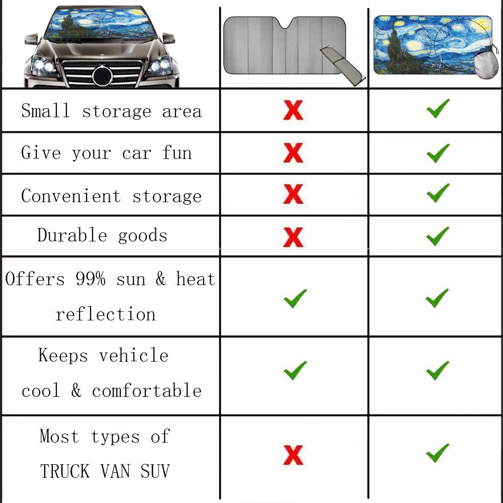 [2026 Upgrade] TDCQQGQQ Van Gogh Starry Sky Windshield Sun Shades, Car Sun Shade for Front Window for Car SUV Truck, Protect The Vehicle from High Temperature Damage and Uv Reflection,63 L x 33.5" W