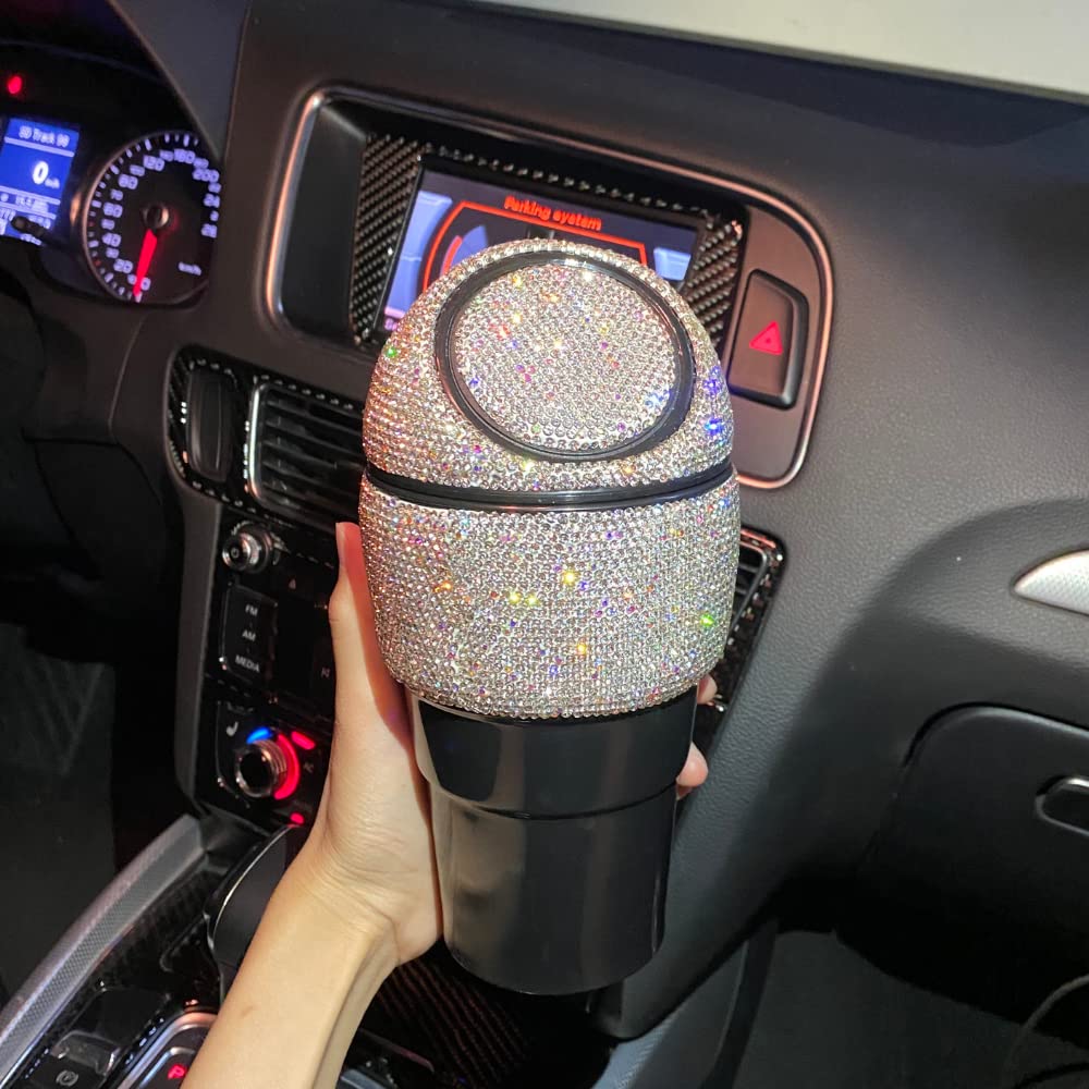 Bling Rhinestone Auto Garbage Can Car Trash Can with Lid Mini Garbage Bin for Automotive Car, Home, Office, Kitchen, Bedroom (White)