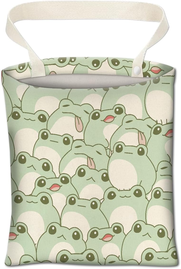 Cute Car Organizer and Storage Bag, Hanging Trash Bin for Vehicle, Travelling, Camping - Cute Green Frog