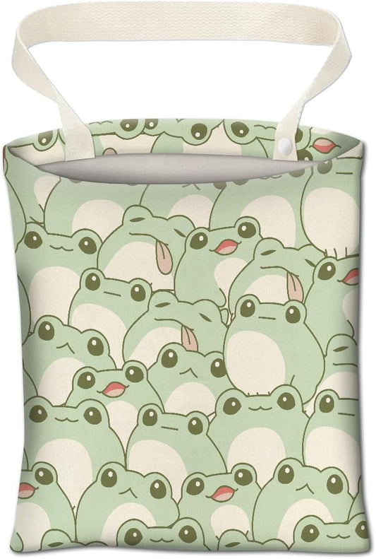 Cute Car Organizer and Storage Bag, Hanging Trash Bin for Vehicle, Travelling, Camping - Cute Green Frog