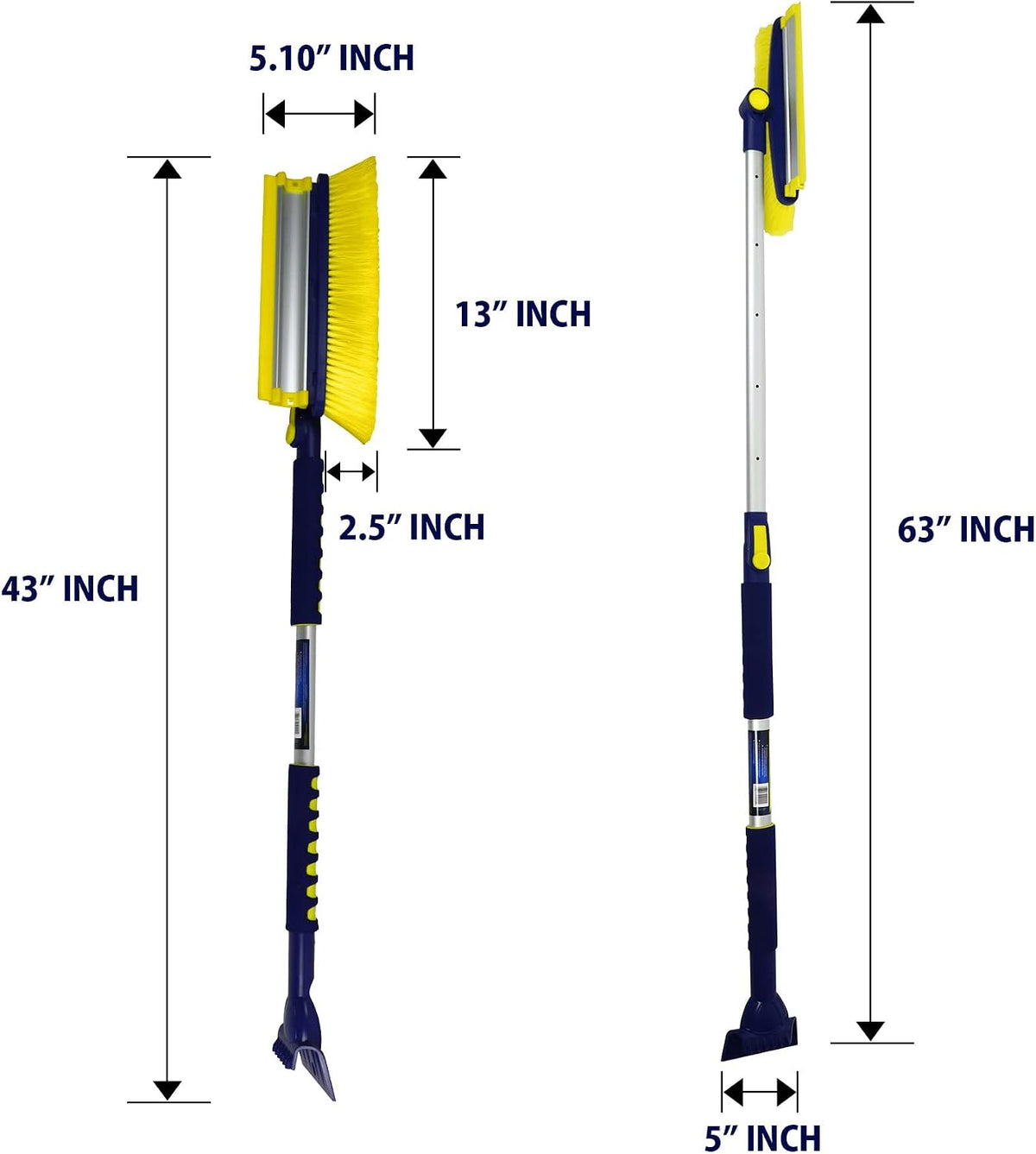 Michelin Snow Brush for Car Windshield - Snow and Ice Scraper with 43–63" Extendable Handle, 13" Swivel Head with Squeegee, 5" Heavy Duty Ice Scraper for SUV, Truck, Van, Auto Cleaning